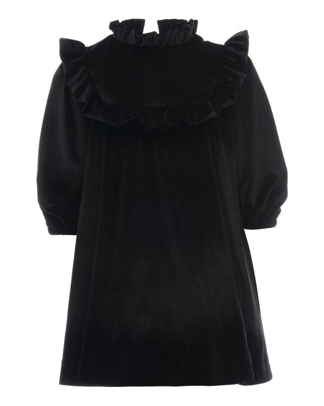 Tulleen-H Ruffled Neck velvet Dress-TH-2104-Black