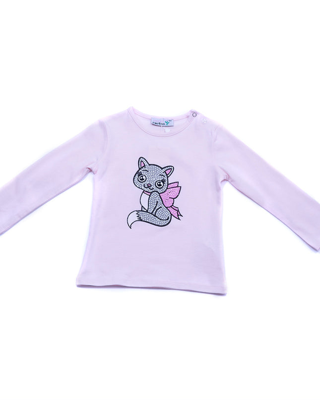 SC11751-White/Pink-White Crystal Cat Tshirt