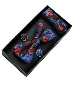 moustache-MA42009-Deep Red/Blue Floral-Bowtie cufflinks Square set