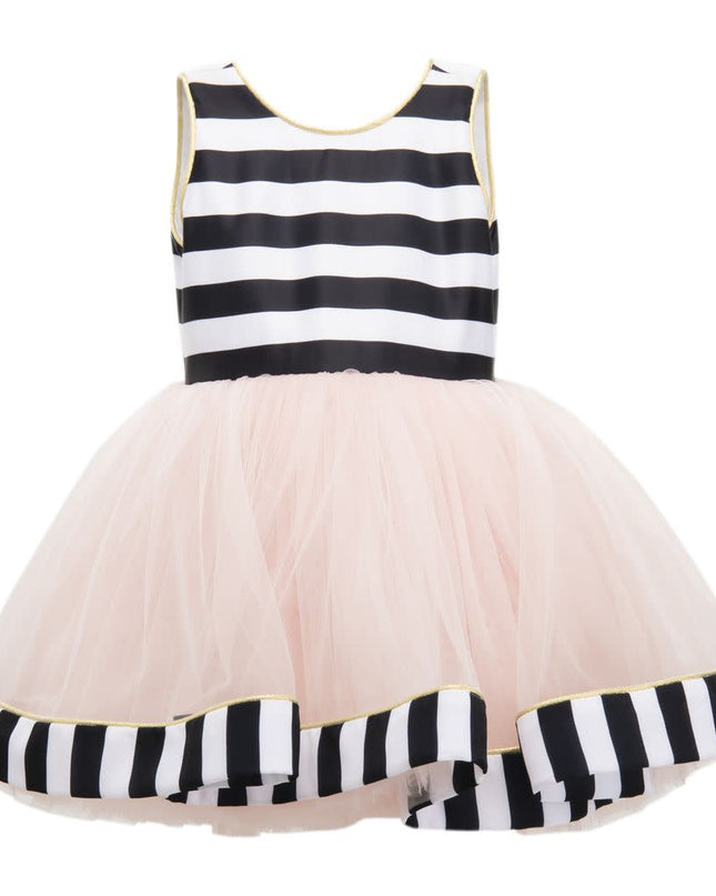 TULLEEN-SHORT BLACK STRIPE PINK TULLE DRESS-SS18307