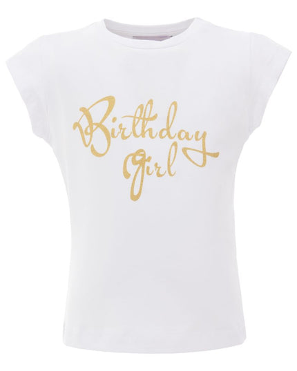 MIMI TUTU-AYS006-GOLD GLITTER "BDAY GIRL" WHITE T-SHIRT