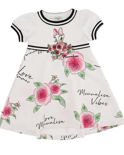 MONNALISA-197908SM-7016-0099-WHITE-PRINTED DAISY DUCK SWEATSHIRT DRESS
