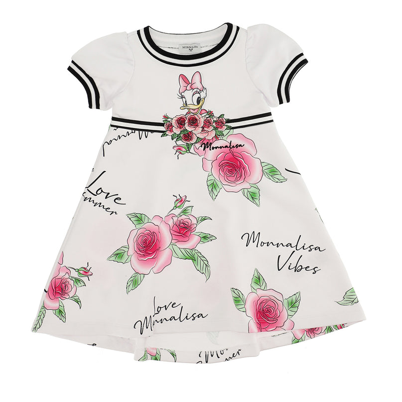 MONNALISA-197908SM-7016-0099-WHITE-PRINTED DAISY DUCK SWEATSHIRT DRESS