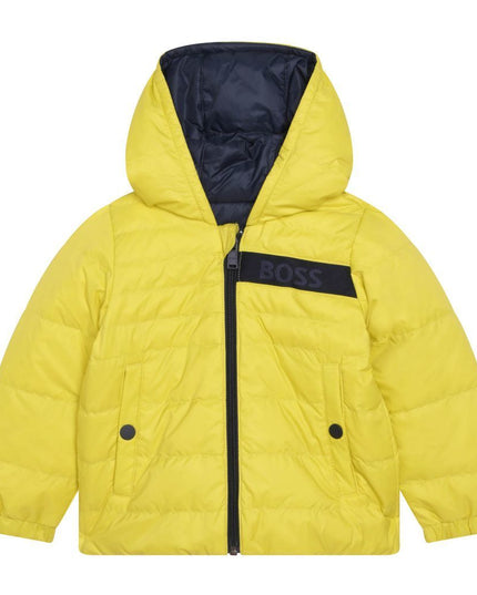 boss-Yellow & Navy Reversible Hooded Puffer Jacket-j06254-616