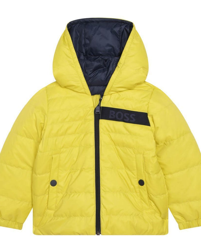 boss-Yellow & Navy Reversible Hooded Puffer Jacket-j06254-616