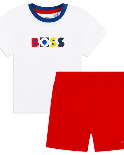 boss-White & Red Logo Shorts Set-j08058-992