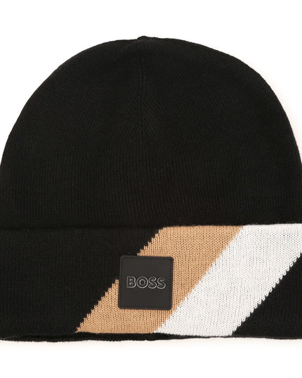 boss-j21287-09b-Black Knitted Beanie Hat