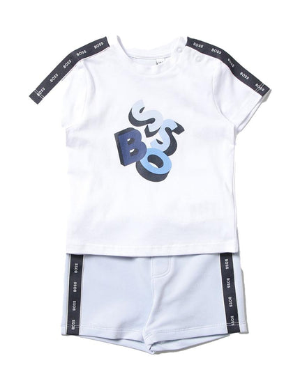 boss-White & Blue Shorts & T-Shirt Set-j98353-10b