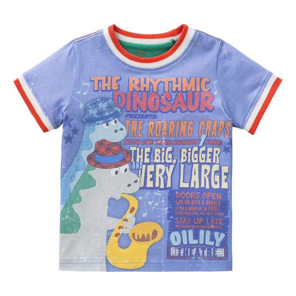 Oilily Blue Rhythmic Dino T-shirt-Shirts-Oilily-kids atelier