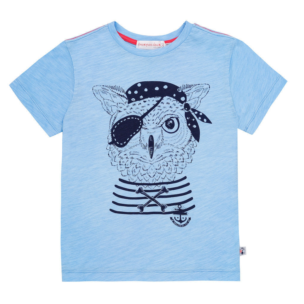 Deux Par Deux Blue Owl T-shirt-Shirts-Deux Par Deux-kids atelier