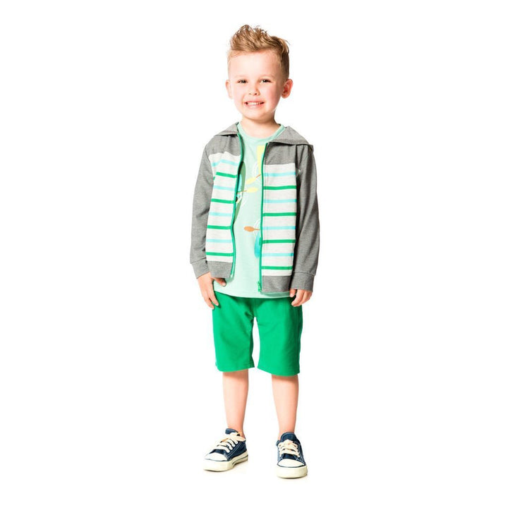 Deux Par Deux Grey / Green Striped Cardigan-Outerwear-Deux Par Deux-kids atelier