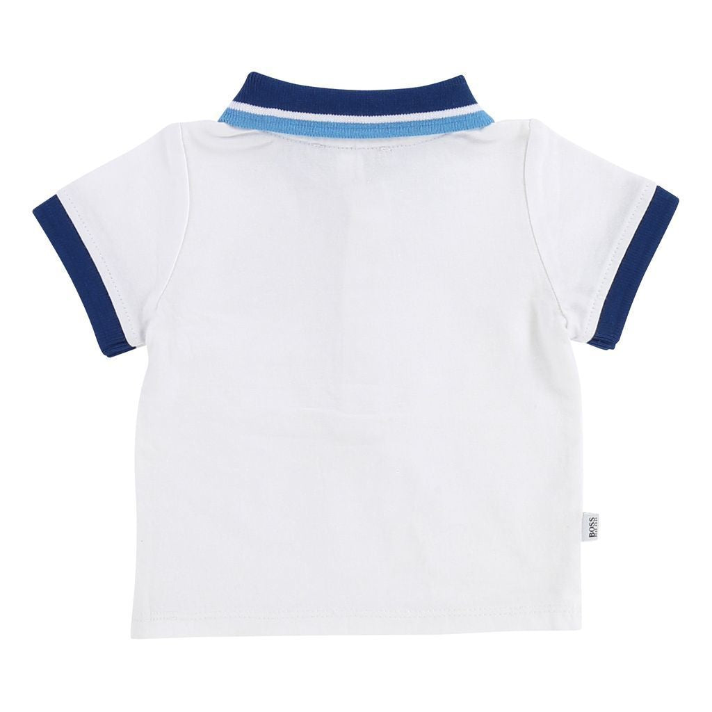 Boss White Branded Polo Top And Blue Shorts-Outfits-BOSS-kids atelier