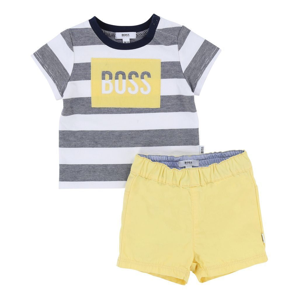 Boss Navy and Yellow T-Shirt And Shorts Set-Outfits-BOSS-kids atelier