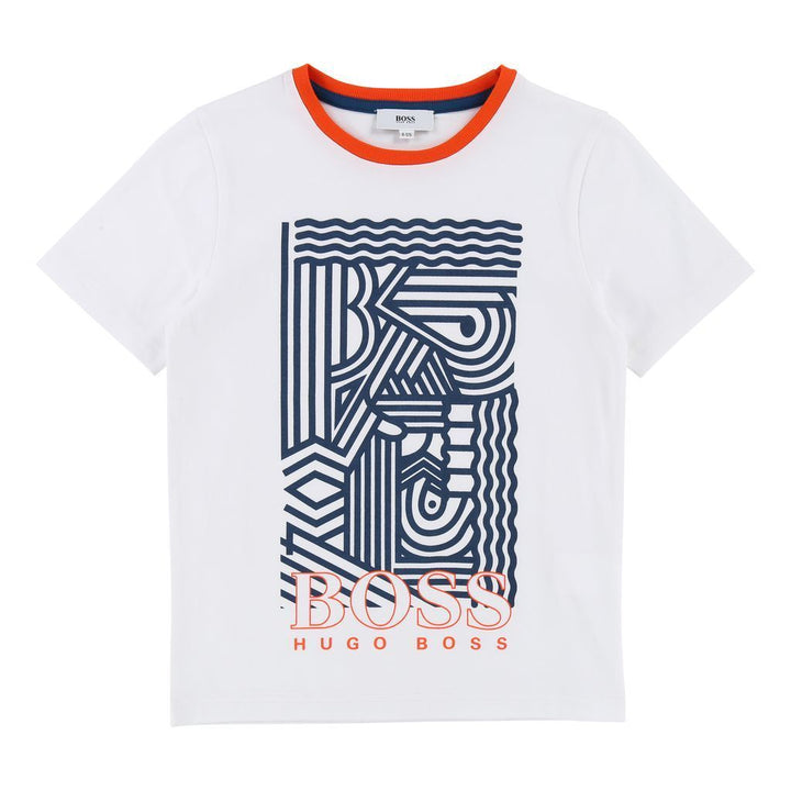 Boss White Graphic Print Text Logo T-Shirt-T-Shirt-BOSS-kids atelier