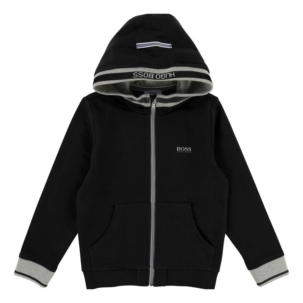Boss Black Hooded Zip-UP Cardigan-Outerwear-BOSS-kids atelier
