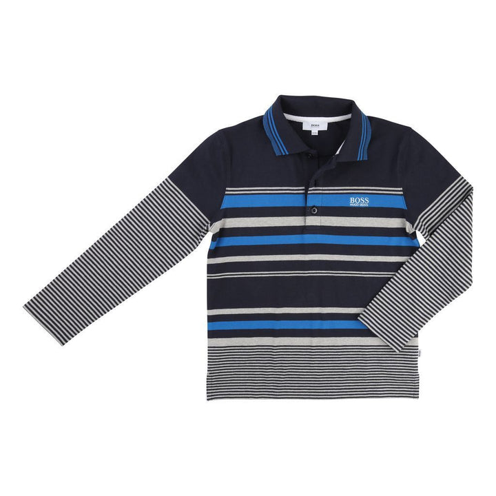 BOSS-LONG SLEEVE POLO-J25A29-V98 NAVY BLUE-Default-BOSS-kids atelier