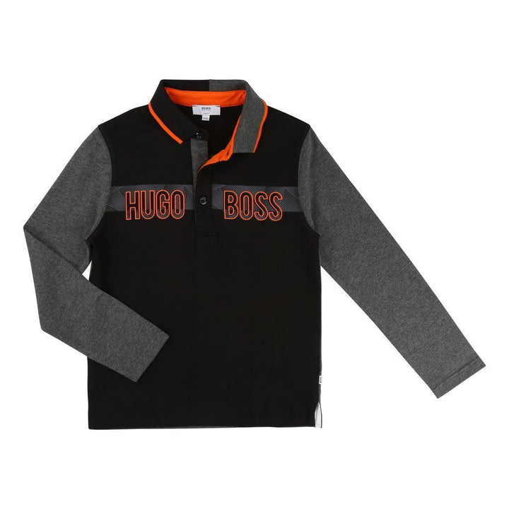 BOSS-LONG SLEEVE POLO-J25994-M60 BLACK/GREY-Default-BOSS-kids atelier