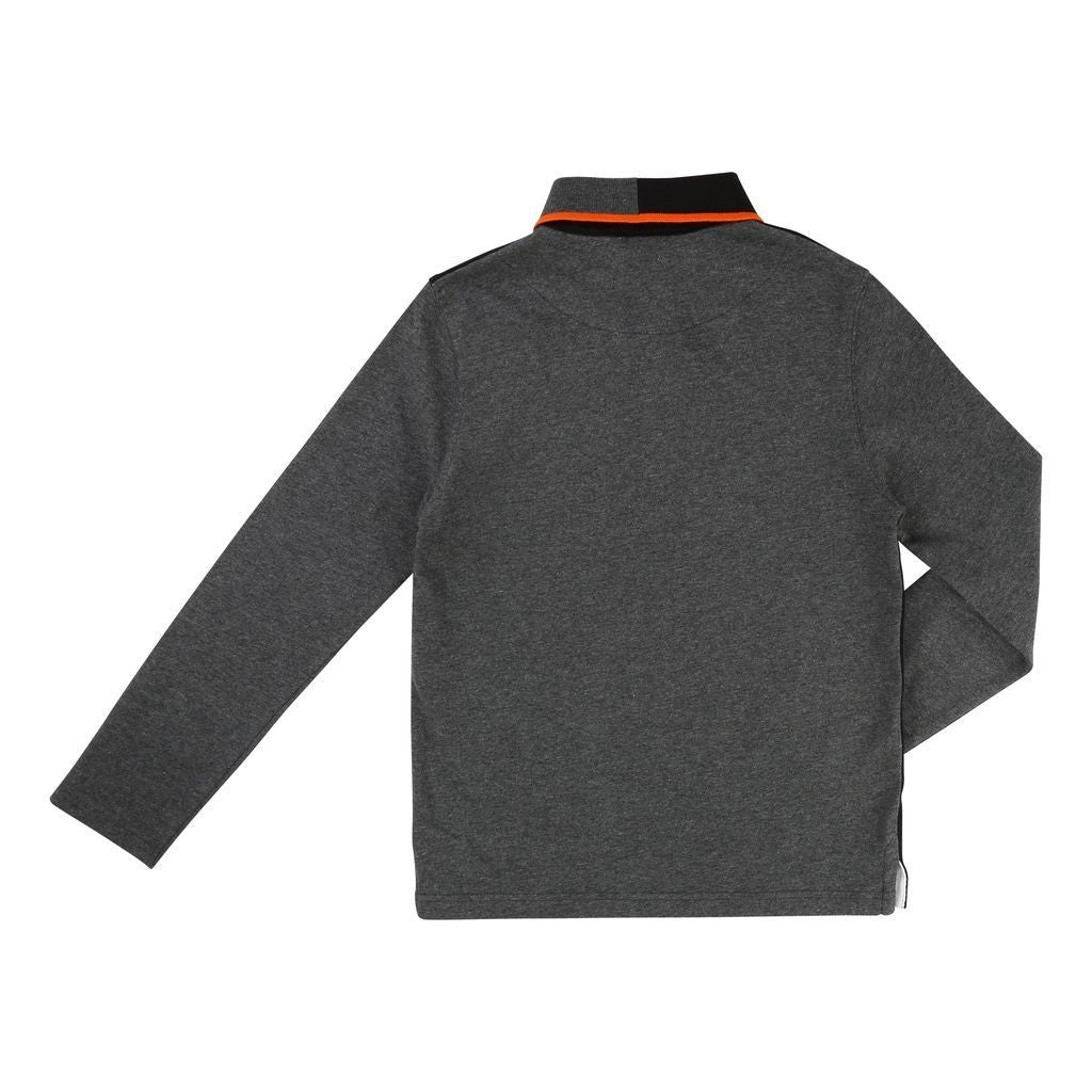 BOSS-LONG SLEEVE POLO-J25994-M60 BLACK/GREY-Default-BOSS-kids atelier