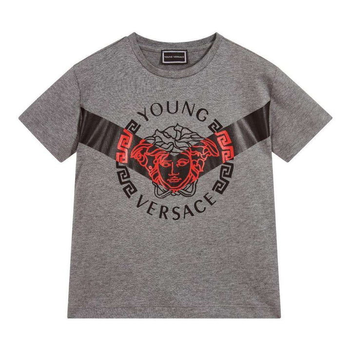 Young Versace Gray Graphic T-Shirt-T-Shirt-Young Versace-kids atelier