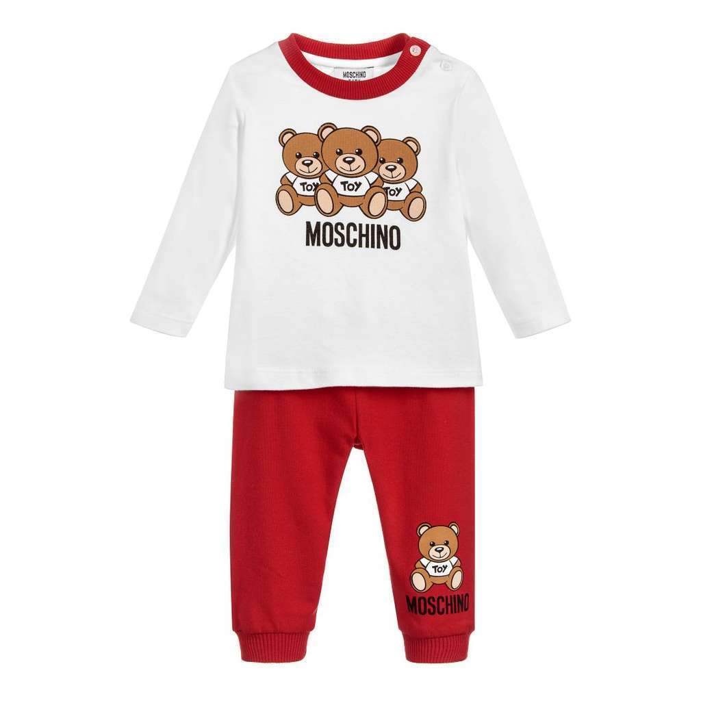 Moschino Red Teddy Bear Logo T-Shirt & Pants Set-Outfits-Moschino-kids atelier