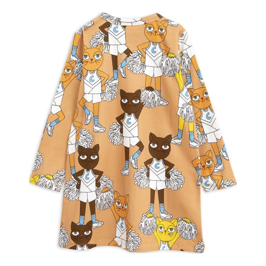 Mini Rodini Beige Cheercats Dress-Dresses-Mini Rodini-kids atelier