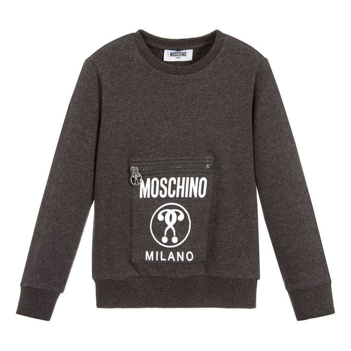 MOSCHINO GRAY LOGO ZIPPER POCKET SWEATSHIRT-Sweaters-Moschino-kids atelier