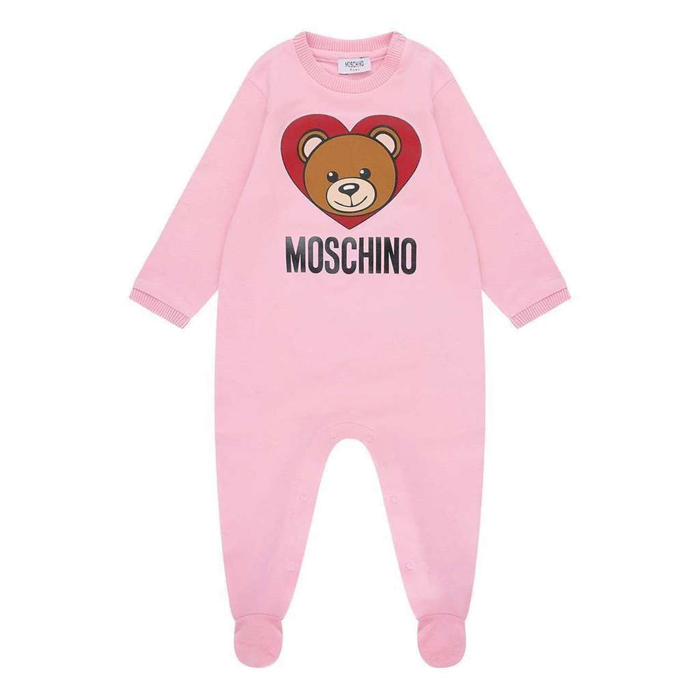 MOSCHINO PINK TEDDY BEAR HEART FOOTIE & HAT GIFT BOX SET-Outfits-Moschino-kids atelier