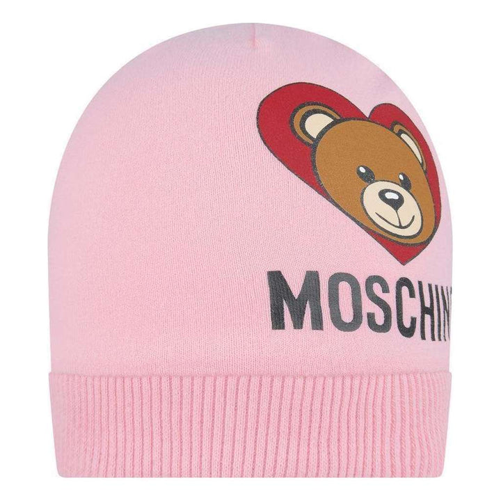 MOSCHINO PINK TEDDY BEAR HEART FOOTIE & HAT GIFT BOX SET-Outfits-Moschino-kids atelier