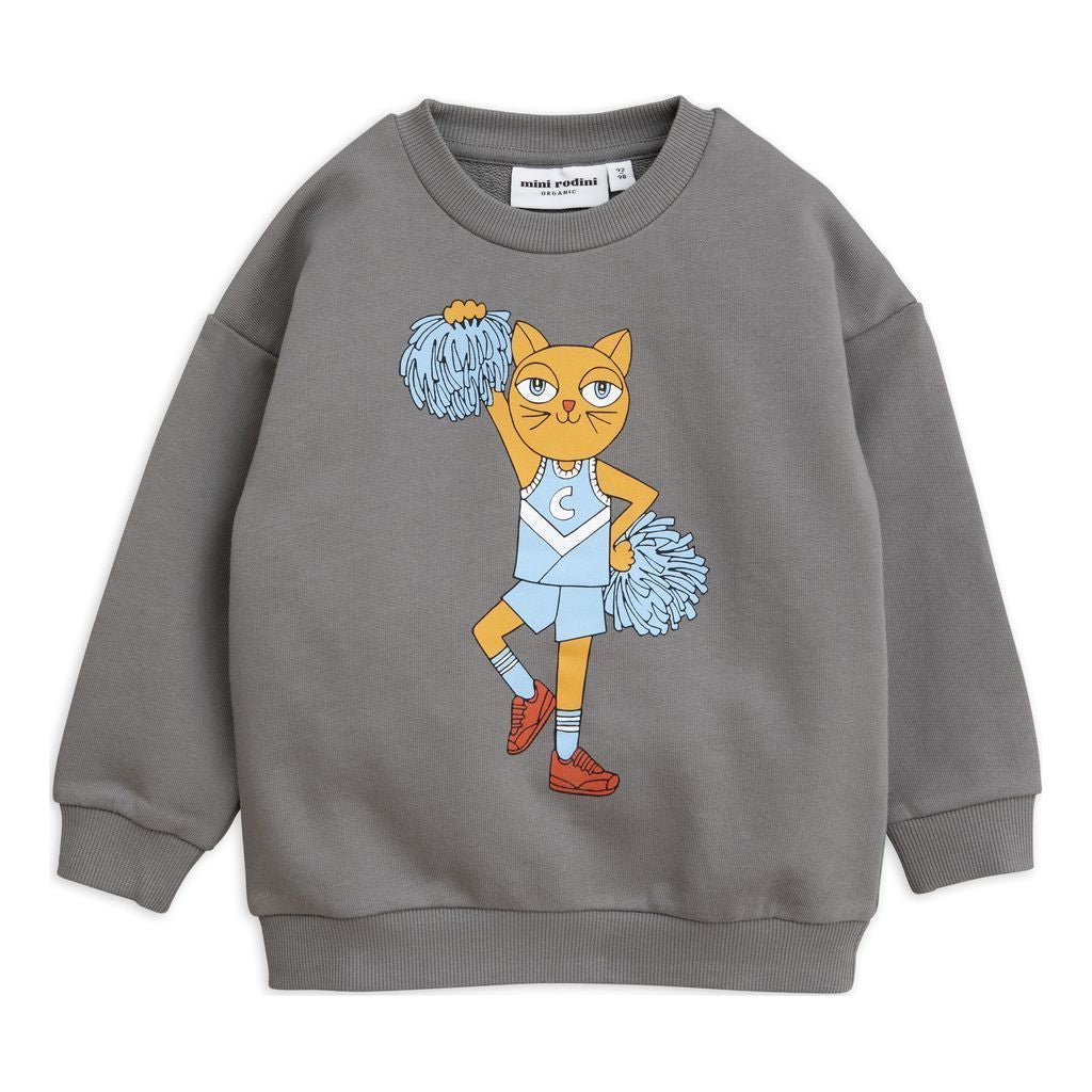 Mini Rodini Gray Cheercat Sweatshirt-Sweaters-Mini Rodini-kids atelier