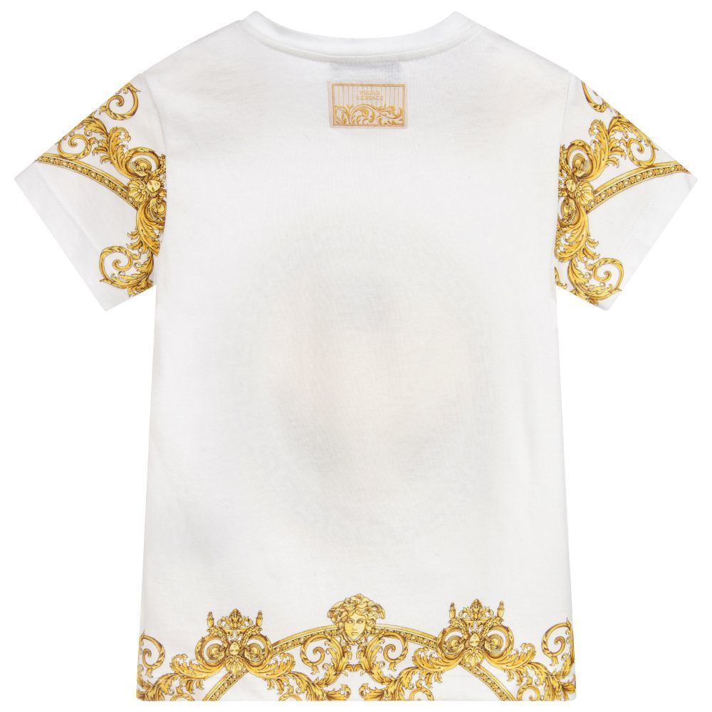 YOUNG VERSACE WHITE CUP GRAPHIC T-SHIRT-T-Shirt-Young Versace-kids atelier