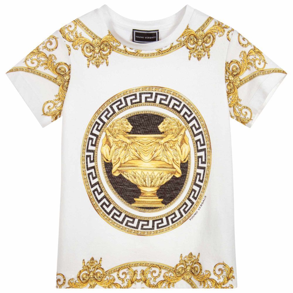 YOUNG VERSACE WHITE CUP GRAPHIC T-SHIRT-T-Shirt-Young Versace-kids atelier