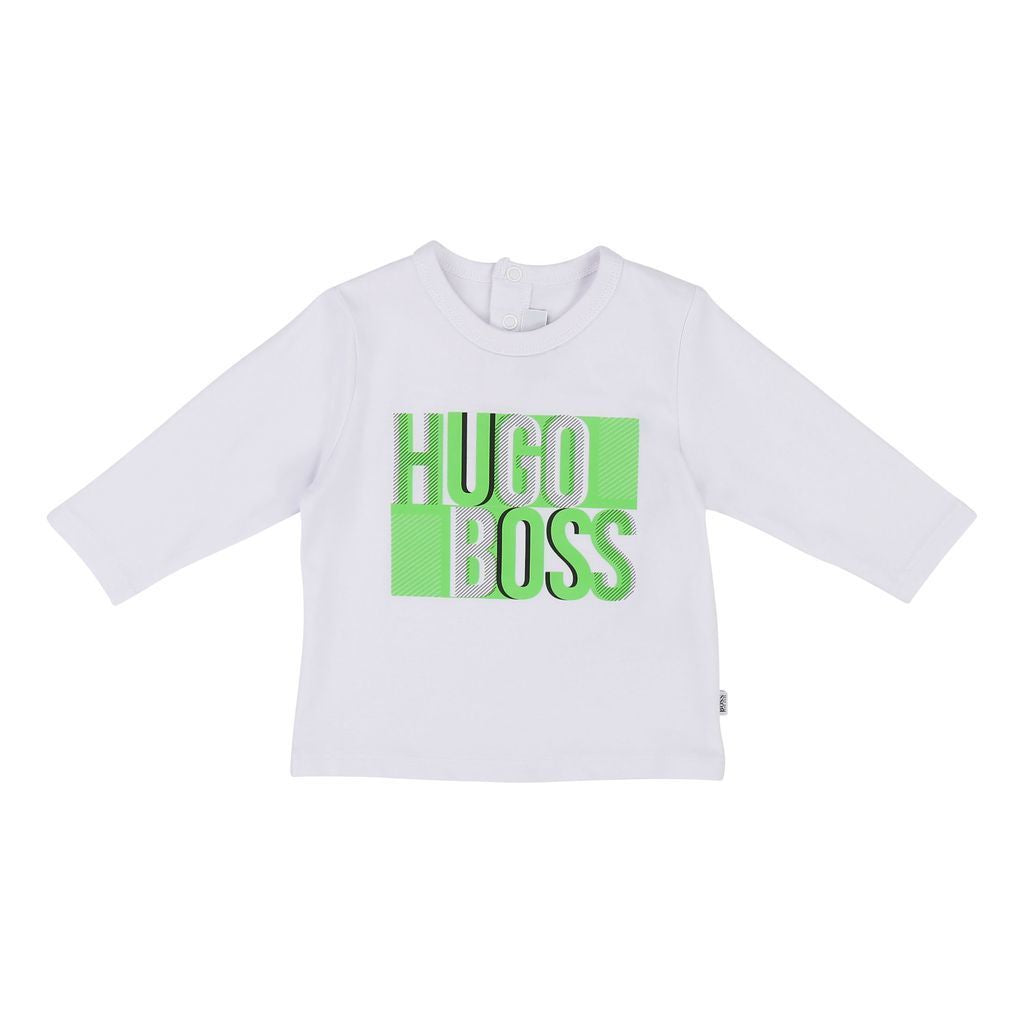 BOSS WHITE LIME GREEN LOGO LONG SLEEVE T-SHIRT-T-Shirt-BOSS-kids atelier