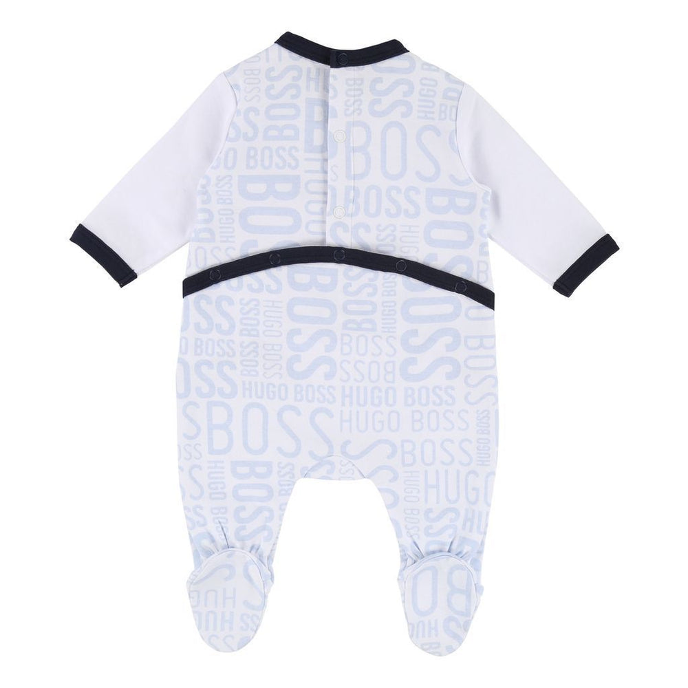 Boss White Blue Printed Logo Bodysuit-Bodysuits-BOSS-kids atelier