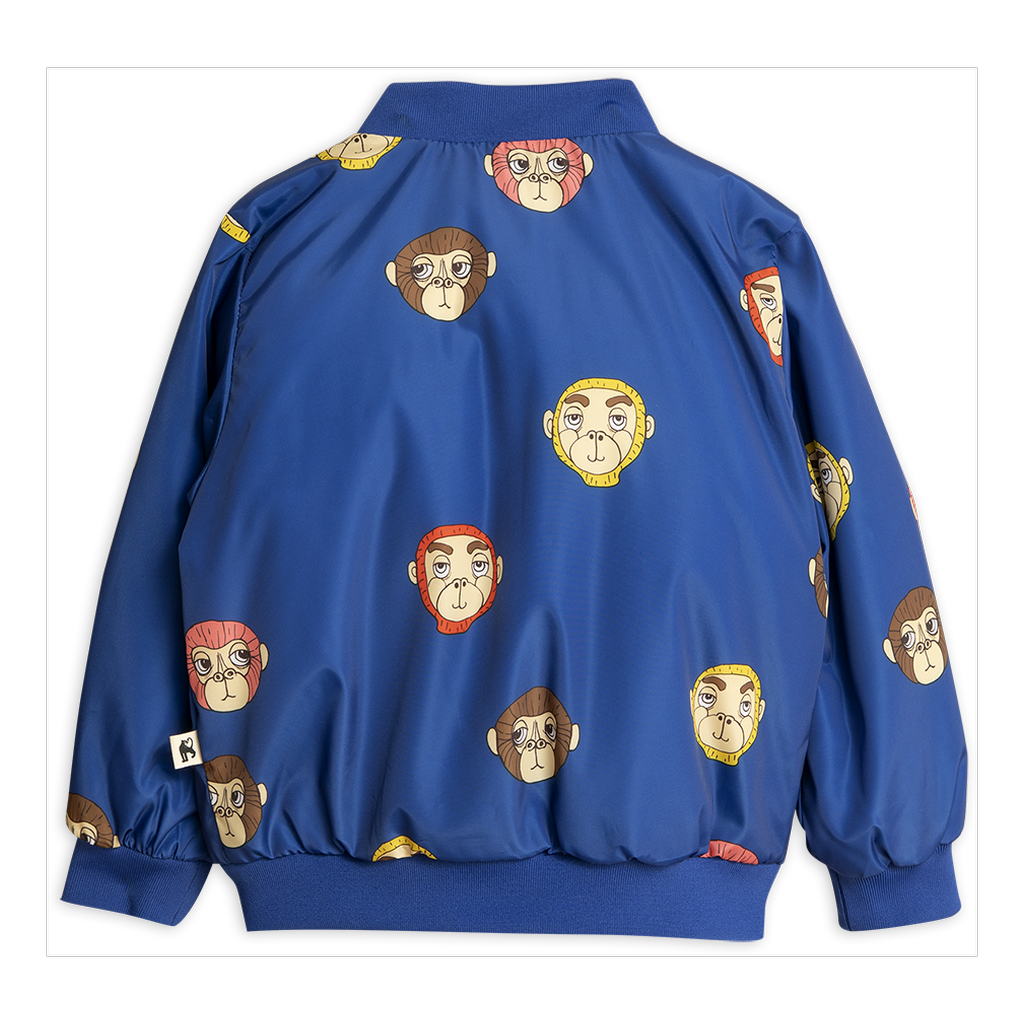 Mini Rodini Blue Monkey Print Baseball Jacket