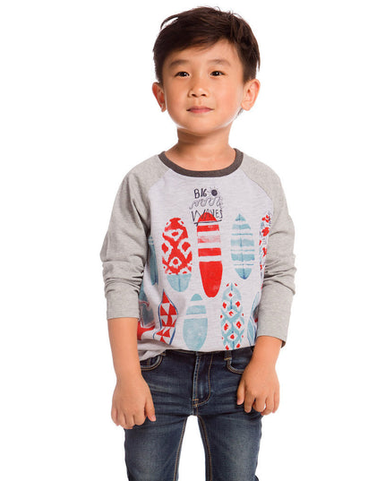  Deux Par Deux Light Grey Mix With Surfboards Printed Jersey Raglan Top-a30t72-191-
