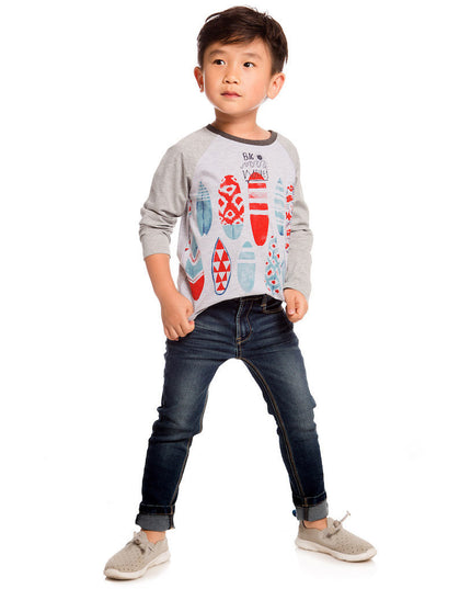  Deux Par Deux Light Grey Mix With Surfboards Printed Jersey Raglan Top-a30t72-191-