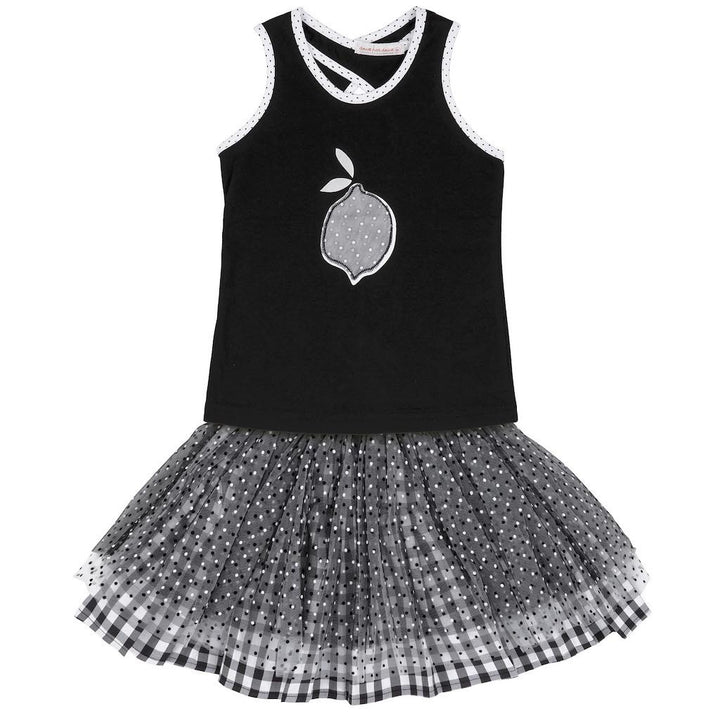 Deux Par Deux Anthracite Lemon Black Cami & Tulle Skirt Set-a30j180-999
