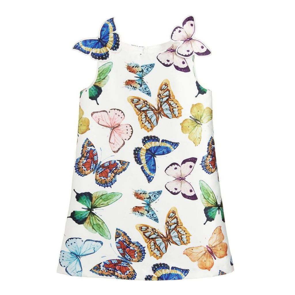 Charabia White Satin Butterfly A-Line Dress-ne52b-