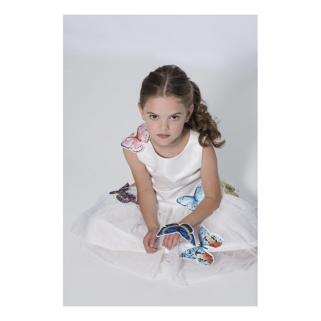Charabia White Satin Butterfly Tulle Dress