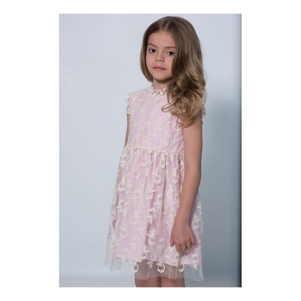 Charabia Pink Lace Overlay Short Sleeve Dress ne57d