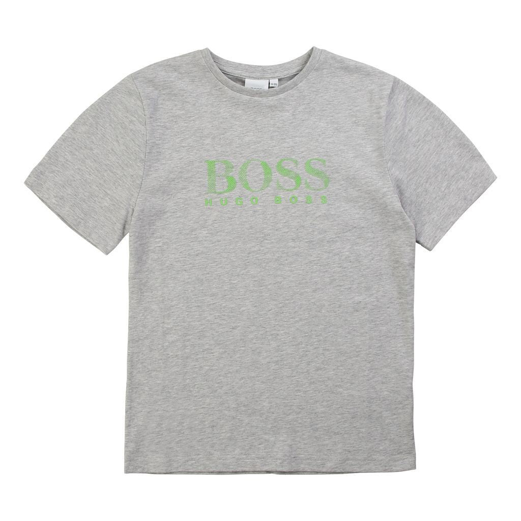 boss-Grey Logo Cotton T-shirt-j25e63-a32