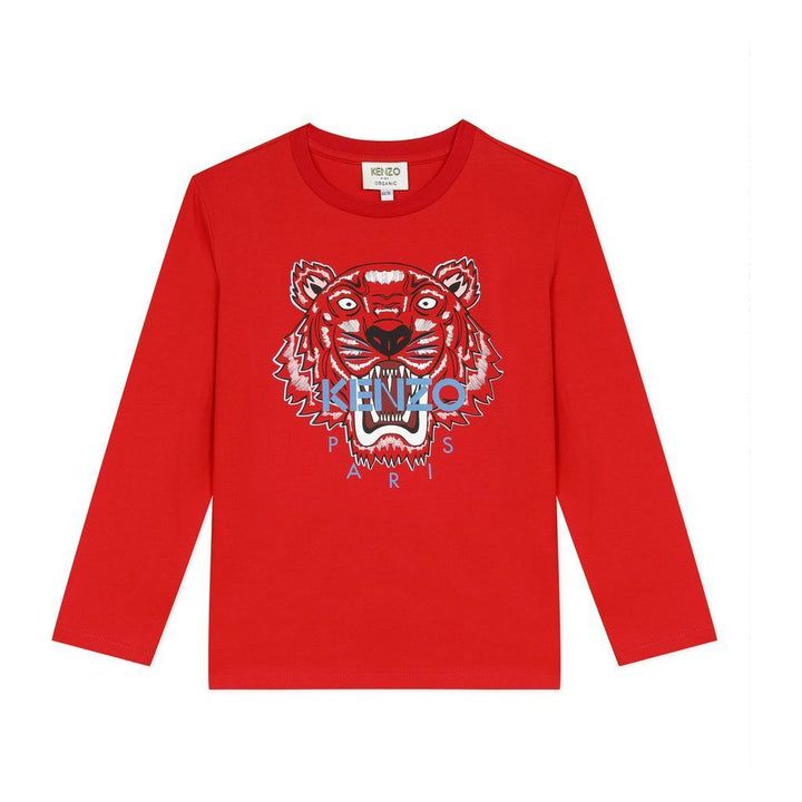 kenzo-kr10748-03-Tiger Print Red T-Shirt