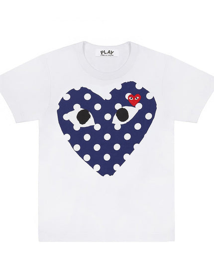White Blue Dotted Double Hearts T-Shirt