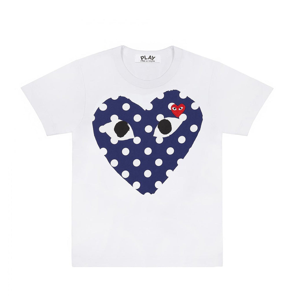 White Blue Dotted Double Hearts T-Shirt