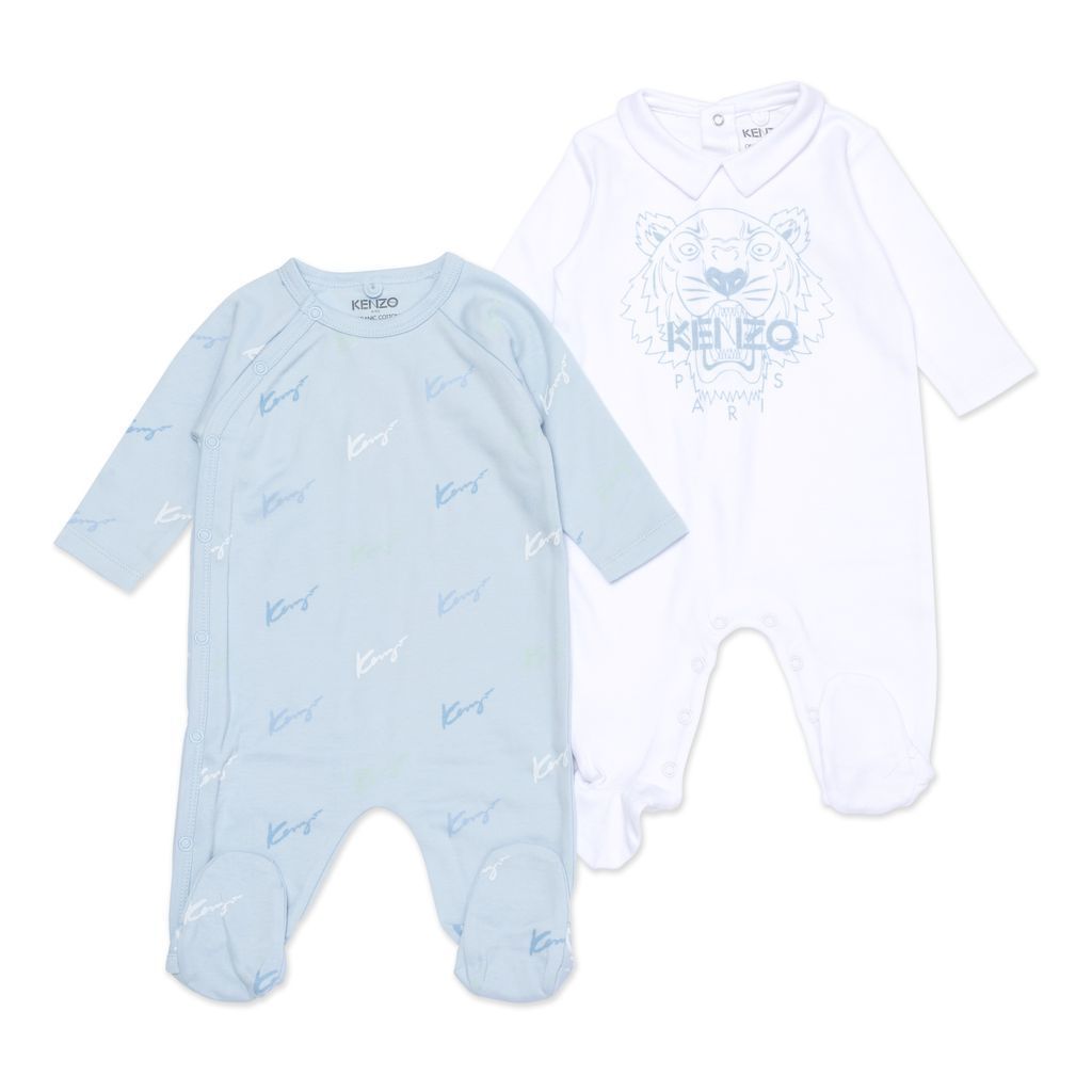 kenzo-Two Piece Set of Blue & White Logo Babygrows-k90009-773