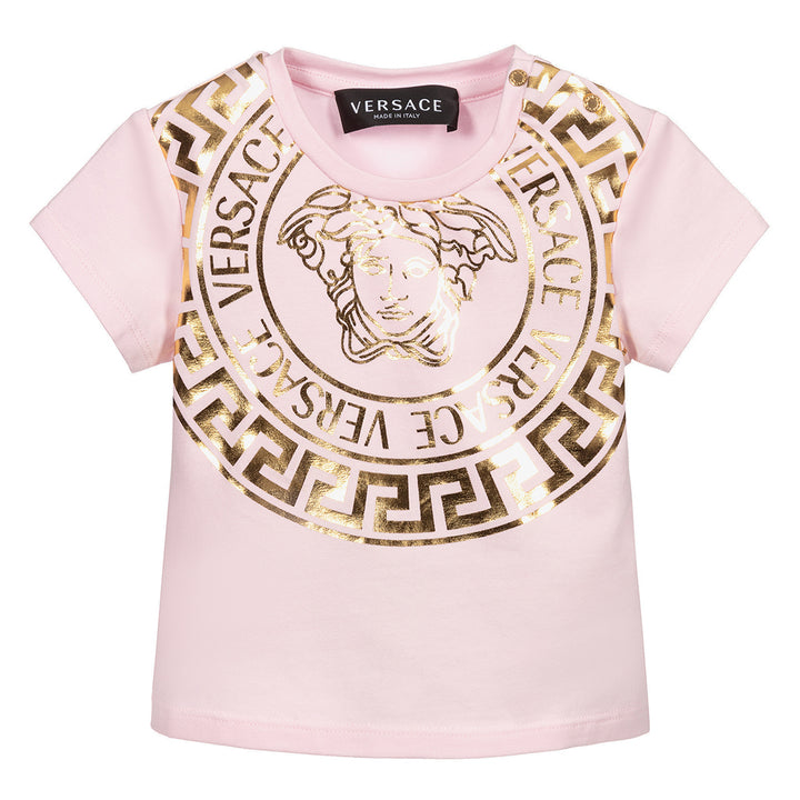versace-Pink & Gold Crystal Logo T-Shirt-1000152-1a01341-2p460