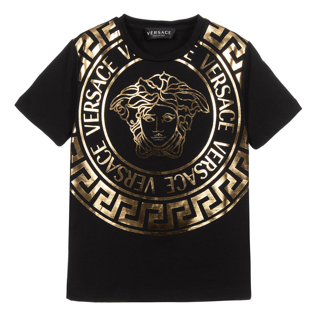 versace-Black & Gold Crystal Logo T-Shirt-1000239-1a01577-2b130