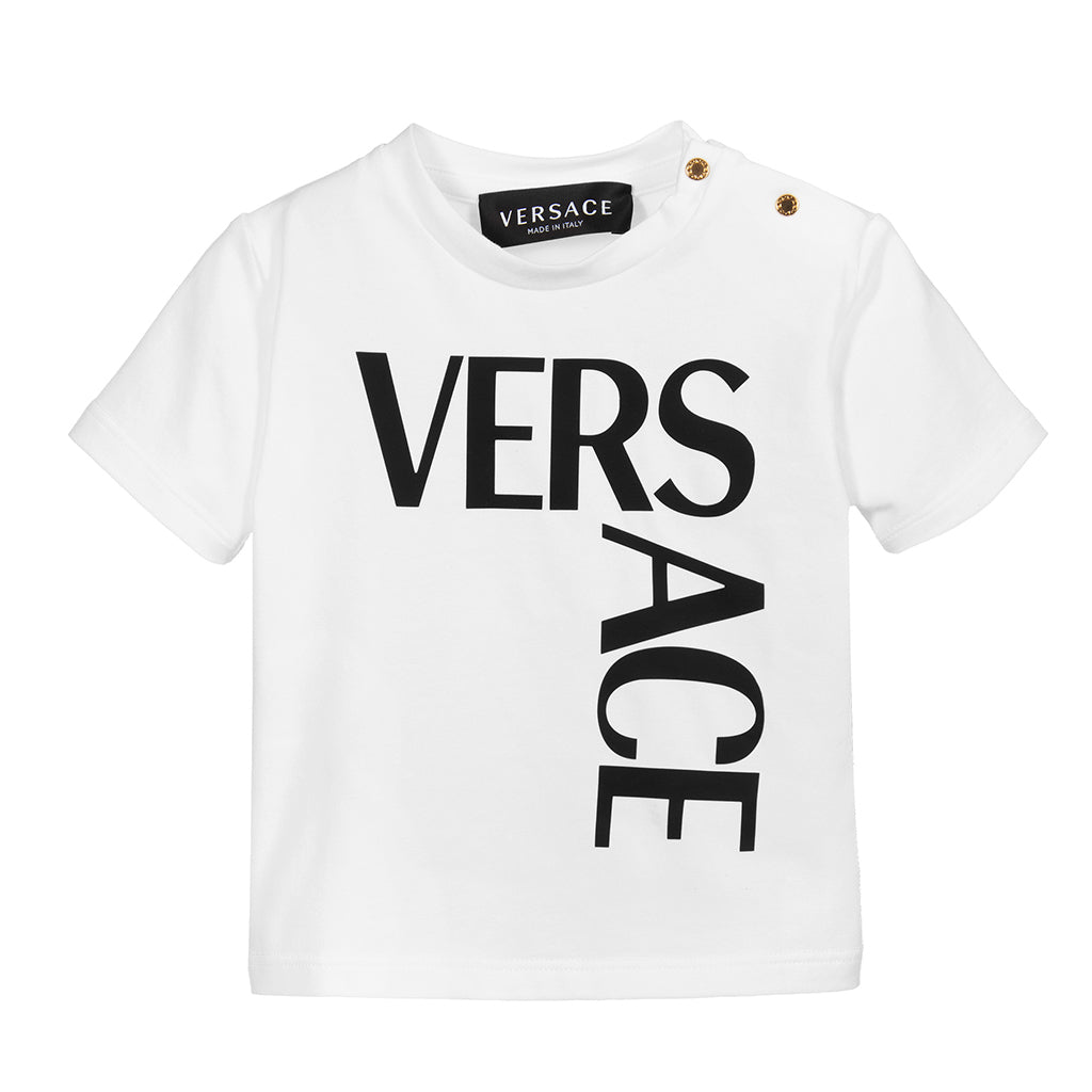 versace-White & Black Logo T-Shirt-1000102-1a01330-2w020