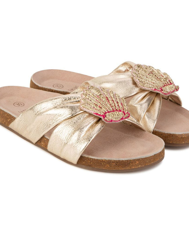 Gold Crown Satin Sandals