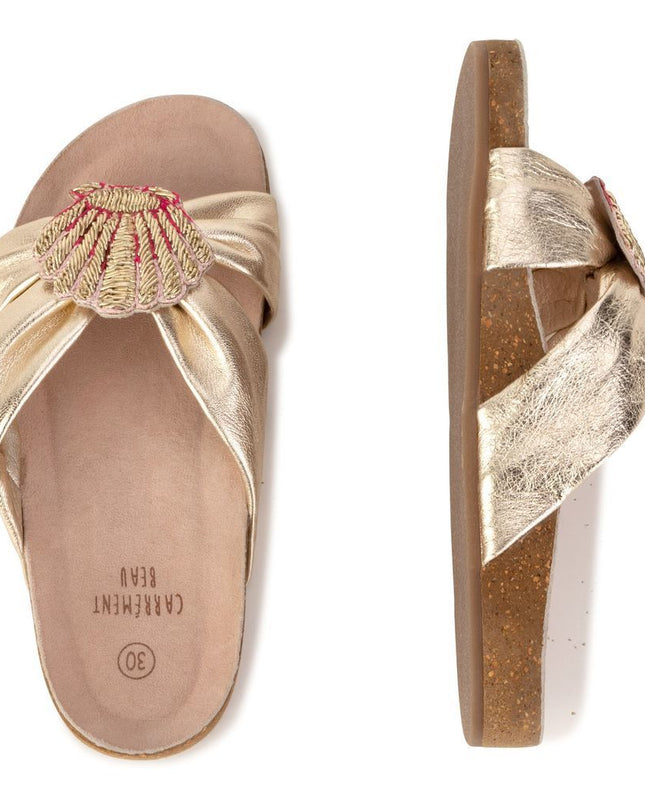 Gold Crown Satin Sandals